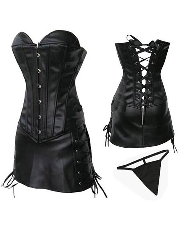 Wholesale Black Strapless Faux Leather Corset Dress