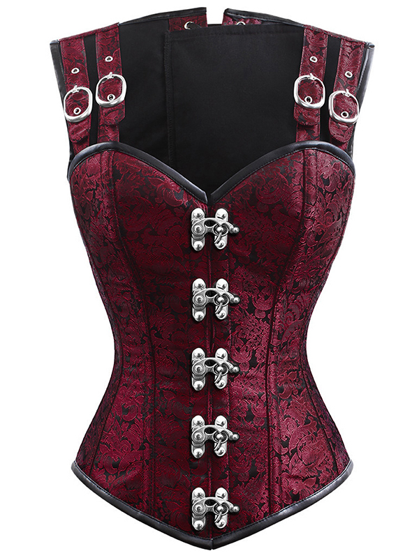 Wine Red 12 Steel Bone Metal Buckle Overbust Corset Tank Tops