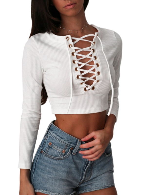 Women Fashion Long Sleeve Crop Tops