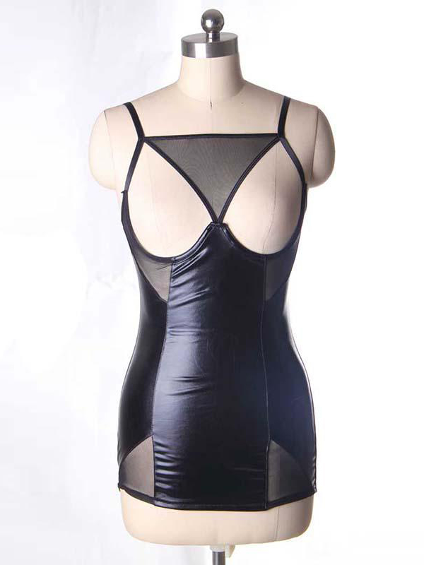 XL&3XL&5XL Sexy Open Cup Vinyl Dress