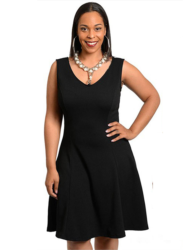 XXL-6XL Necklace Tie Black Tight Waist Plus Size Dress