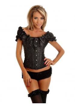 Black Embroidered Peasant Corset Top