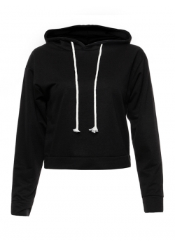 Black Long Sleeve Girl Crop Hoodies