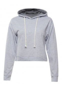 Grey Long Sleeve Girl Crop Hoodies