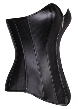 Sexy Black Faux Leather Overbust Corset Zipper S-6XL