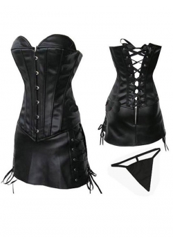 Wholesale Black Strapless Faux Leather Corset Dress