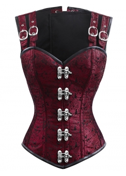 Wine Red 12 Steel Bone Metal Buckle Overbust Corset Tank Tops