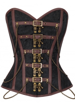 Woman Leather Buckle Vintage Overbust Corset