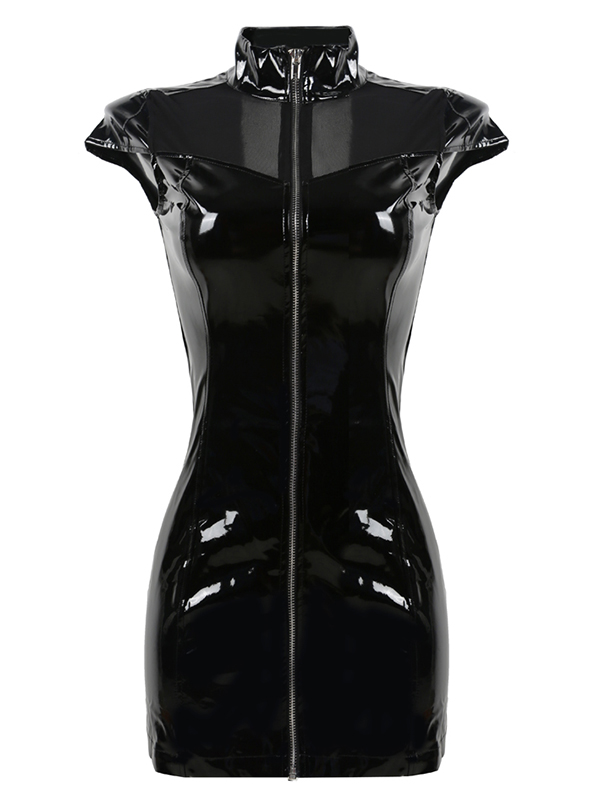 Black Fashion Leather Zipper Dress