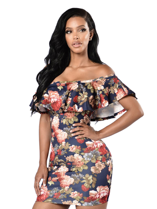Floral Printed  Off the Shoulder Bodycon Dress