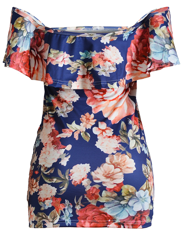 Floral Printed  Off the Shoulder Bodycon Dress