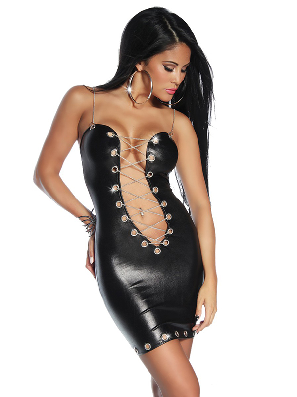 Sexy Cross Straps Leather Dress
