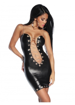 Sexy Cross Straps Leather Dress