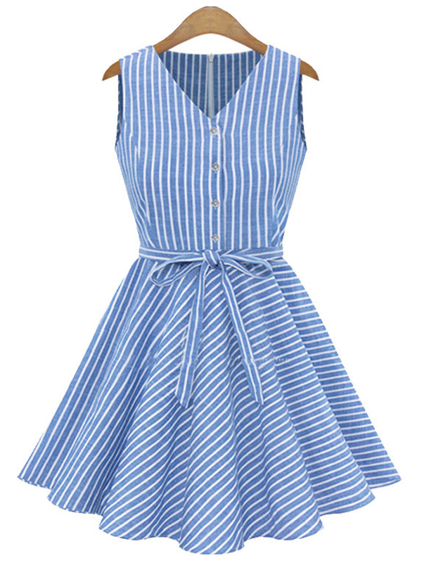 Blue Sleeveless Casual Dress