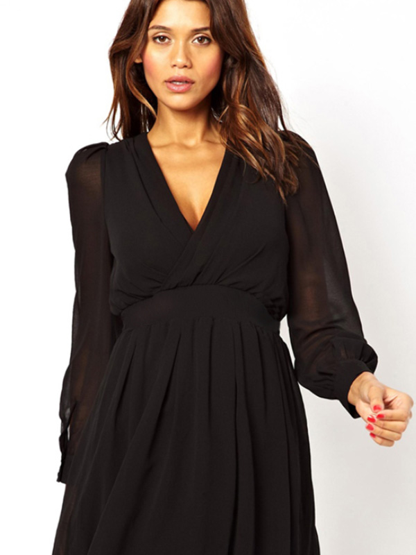 Fashion Black V-Neck Mini Dress