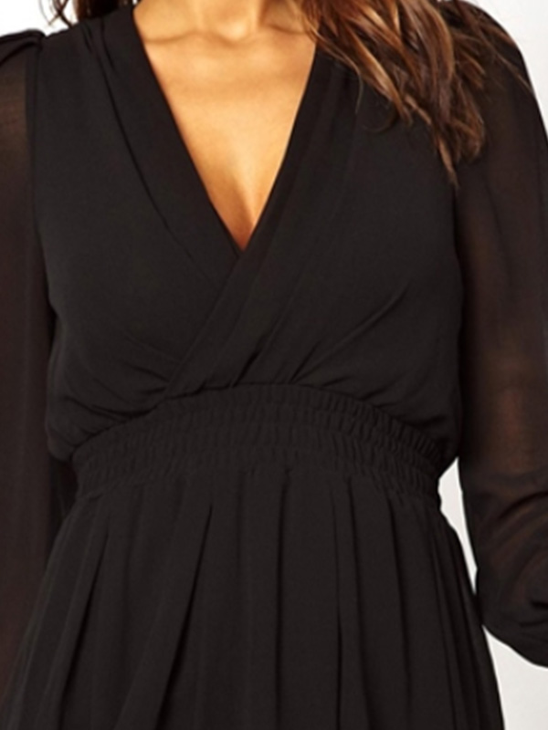 Fashion Black V-Neck Mini Dress