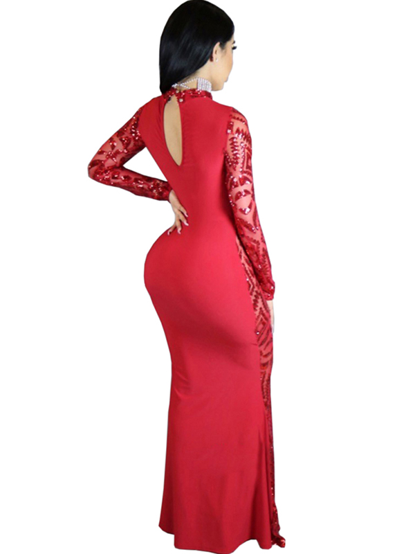Red Sequin Bodycon Long Evening Dress