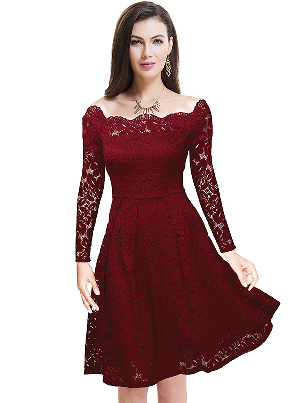 Sexy Off Shoulder Red Lace Dress
