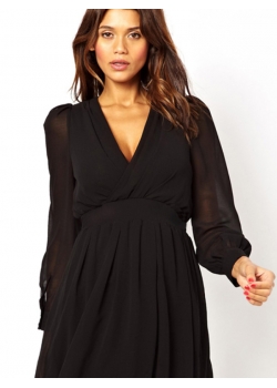 Fashion Black V-Neck Mini Dress