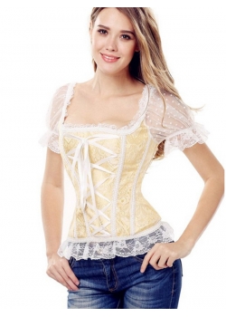 Lace Off Shoulder Yellow Overbust Corset