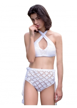 White Sexy High Waist Crochet Bikini