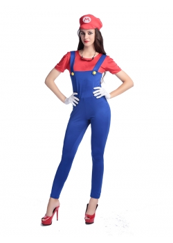 Women Fashion Long Jumpsuit Mario Costume