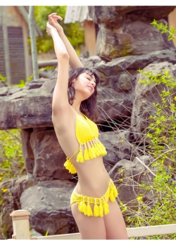 Yellow Sexy Crochet Tassel Bikini Set