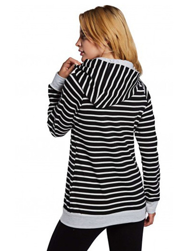 Black Black Stripe Double Hooded Sweatshirt