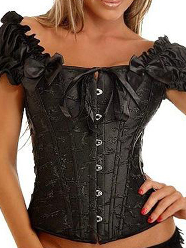 Black Embroidered Peasant Corset Top