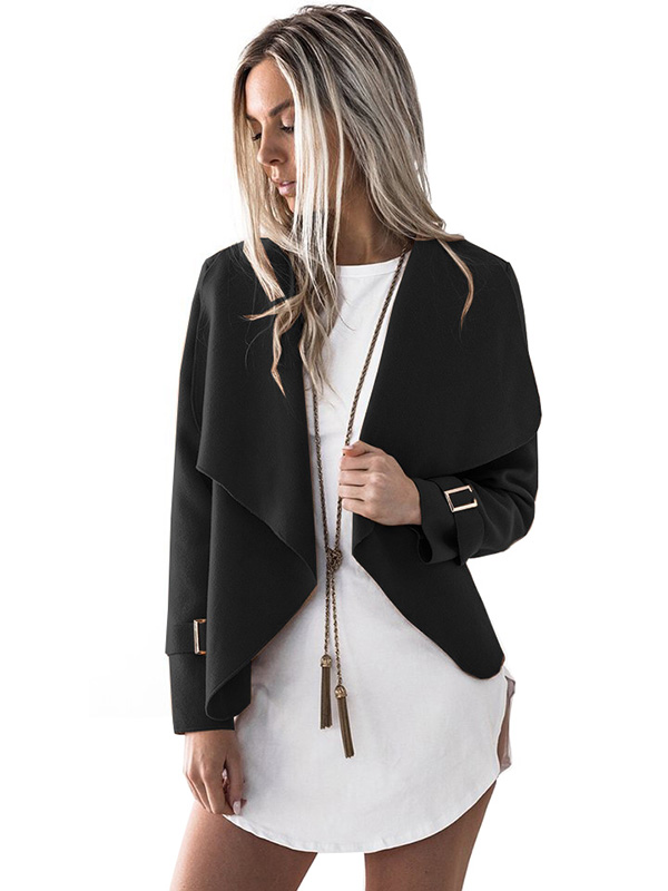 Black Long Sleeve Plain Jacket with Turndown Collar