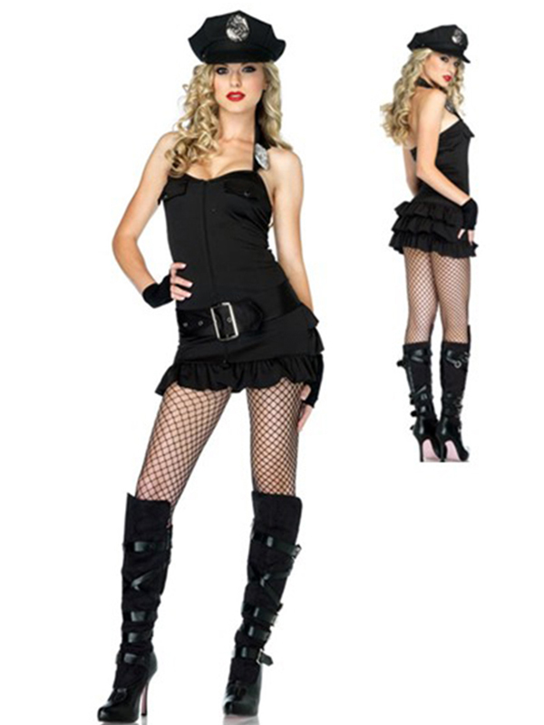 Black Sleeve Police Costume with Hat