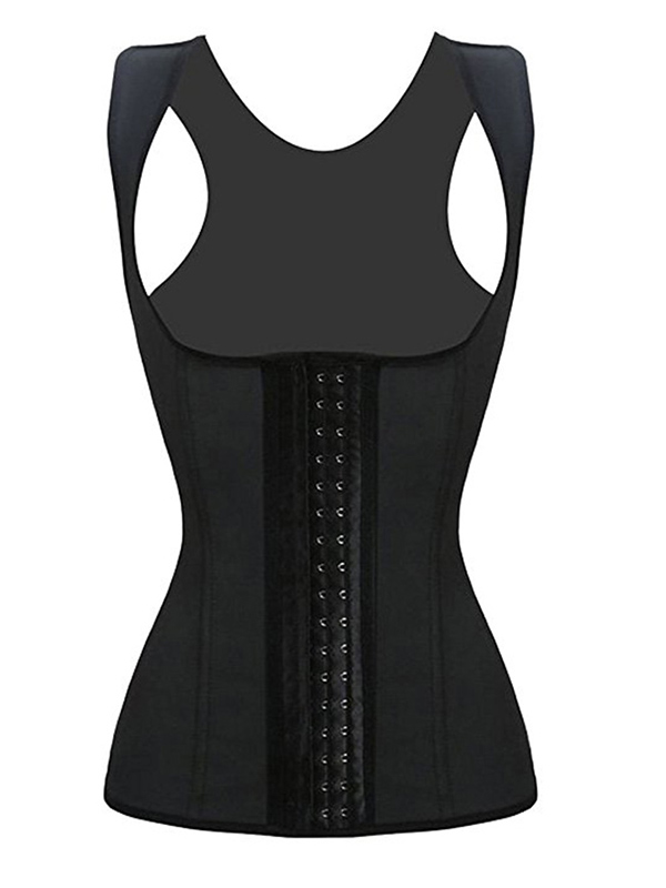 Black Steel Boned Latex Waist Trainer Vest