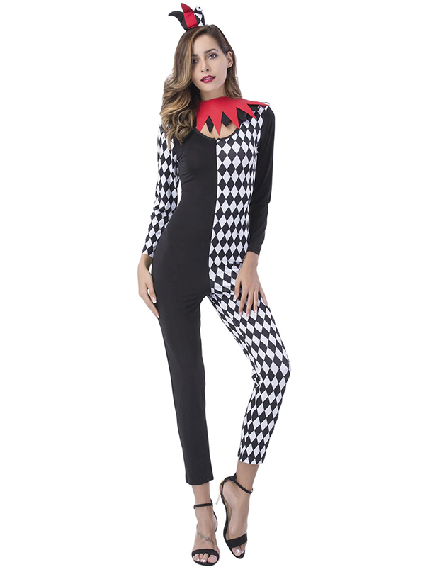 Female Black-and-white grid Jumpsuit Costume