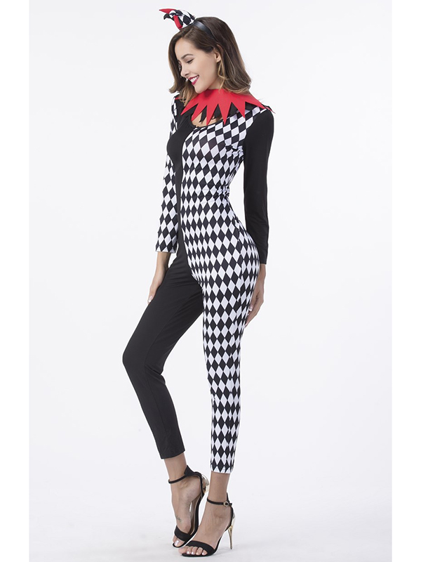 Female Black-and-white grid Jumpsuit Costume