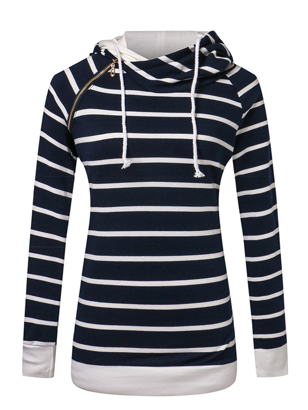 Navy White Stripe Double Hooded Sweatshirt