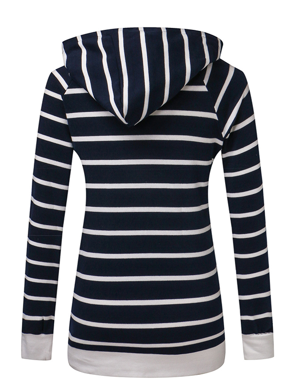 Navy White Stripe Double Hooded Sweatshirt