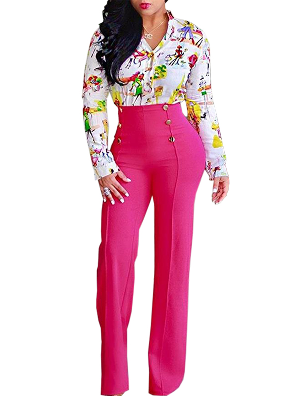 Rose Elegant High Waist Pants with Botton 