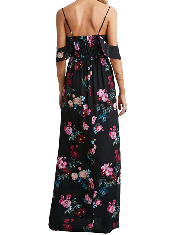 Strap Shoulder Floral Print Maxi Dress