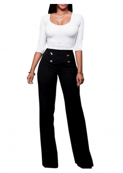 Black Elegant High Waist Pants with Botton