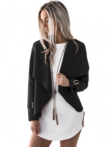 Black Long Sleeve Plain Jacket with Turndown Collar