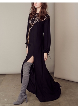 Black Long Sleeves Side Split Slit Maxi Dress