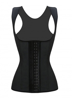 Black Steel Boned Latex Waist Trainer Vest