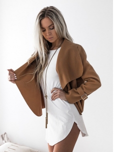 Brown Long Sleeve Plain Jacket with Turndown Collar