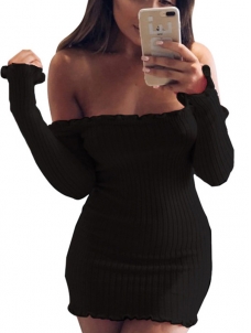 Off Shoulder Black Mini Sweater Dress
