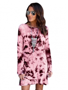 Pink Long Sleeve Print Shirt Dress