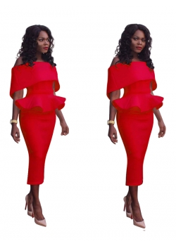 Red Off Shoulder Bodycon Peplum Dress