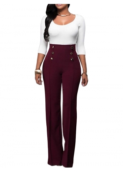 Red WineElegant High Waist Pants with Botton