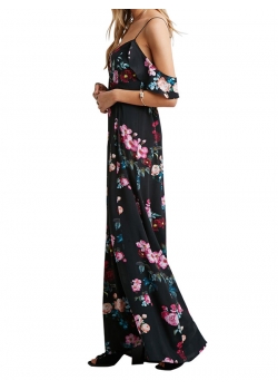 Strap Shoulder Floral Print Maxi Dress