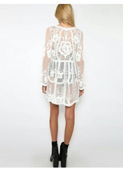 White Long Sleeve Knitted Tunic Beachwear