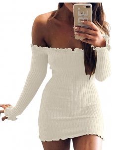 White Off Shoulder Mini Sweater Dress
